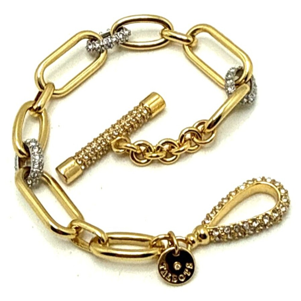 TALBOT'S Clear Crystal Rhinestone & Gold Tone Links Toggle Clasp 8"